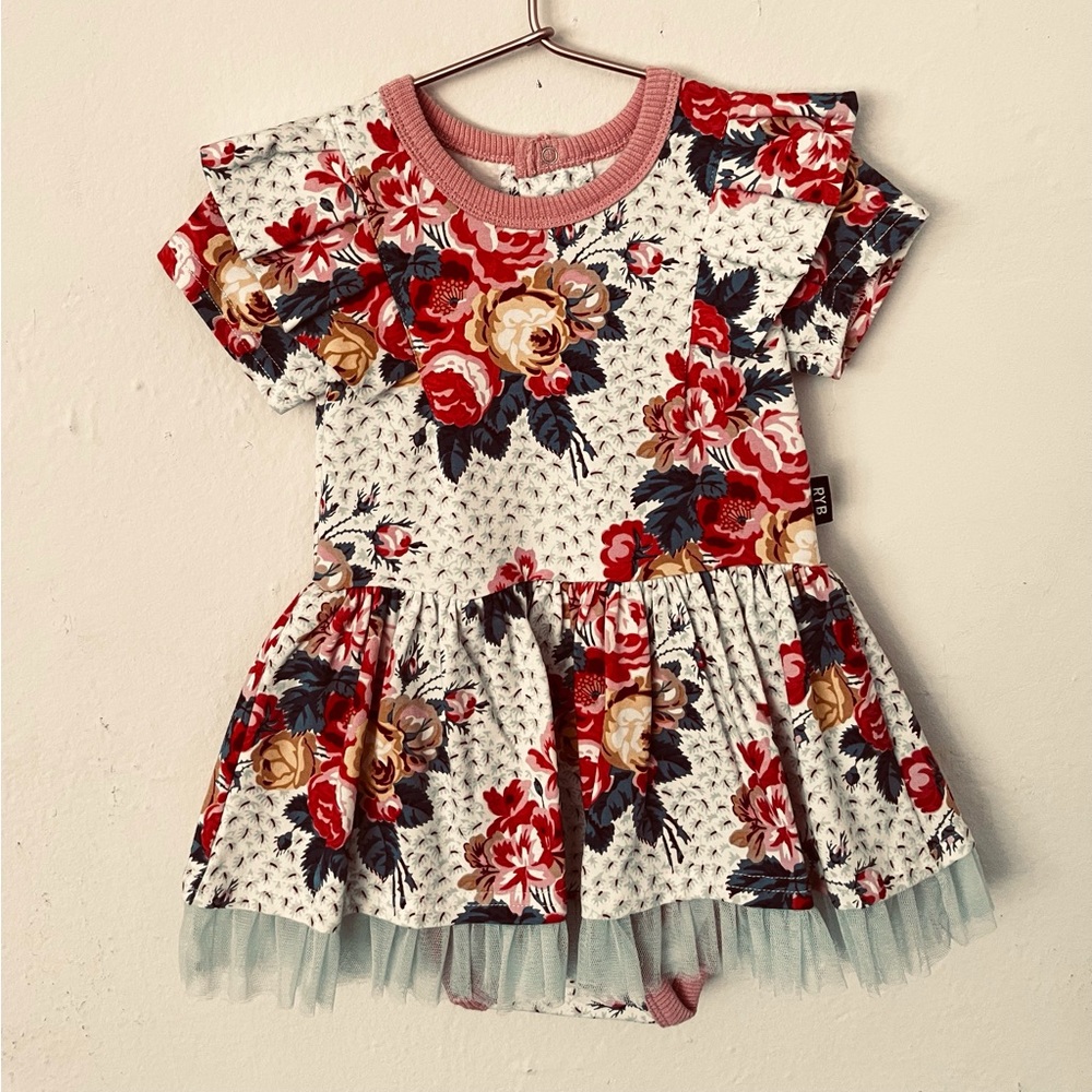 RockYourBaby lace pink floral dress size 6-12M